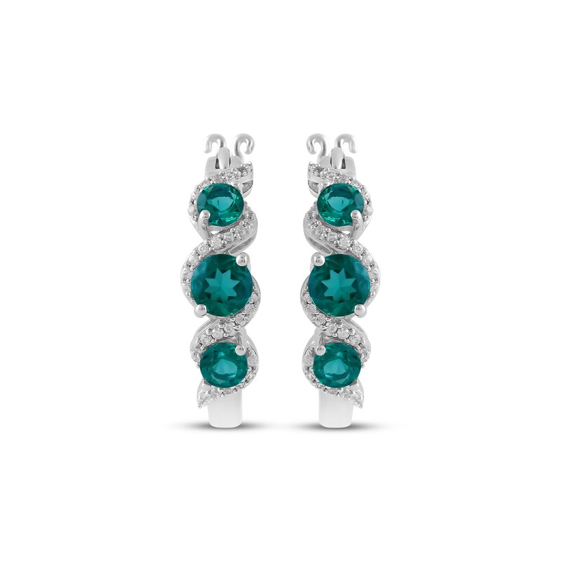 Main Image 2 of Memories Moments Magic Lab-Created Emerald & Diamond Twist Hoop Earrings 1/6 ct tw Sterling Silver