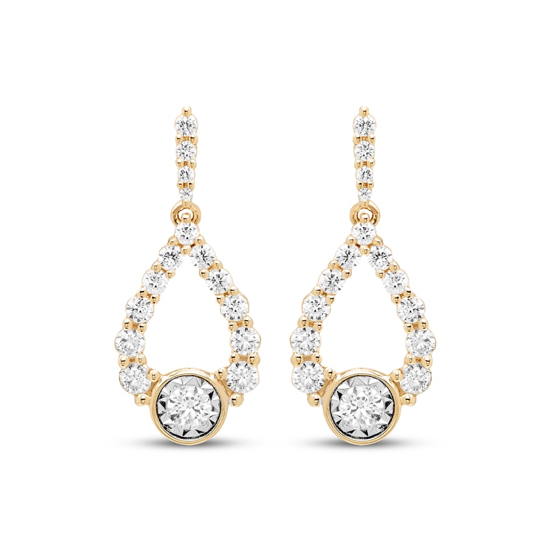 Main Image 2 of Milestones Diamond Teardrop Dangle Earrings 1/2 ct tw 10K Yellow Gold