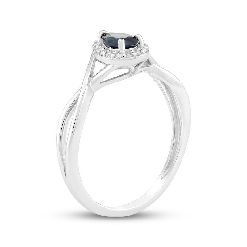 Main Image 2 of Pear-Shaped Natural Blue Sapphire & Diamond Halo Ring 1/15 ct tw 14K White Gold