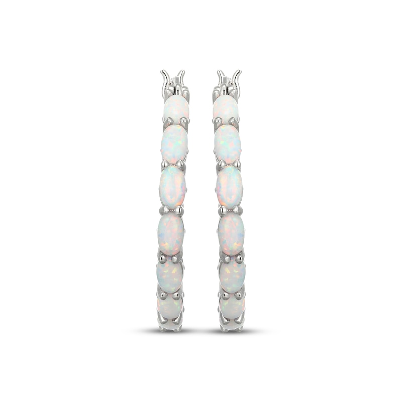 Main Image 2 of Oval-Cut Lab-Created Opal Hoop Earrings Sterling Silver