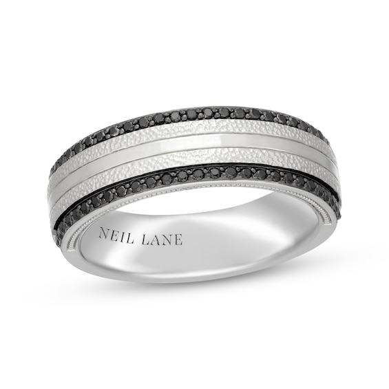 Neil Lane Men’s Black Diamond Hammered Wedding Band 1/3 ct tw 14K White Gold
