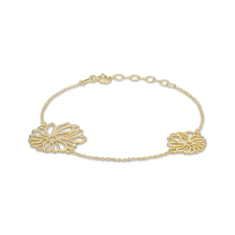Main Image 2 of Flower Outline Station Bracelet 18K Yellow Gold-Plated Sterling Silver 7.5"
