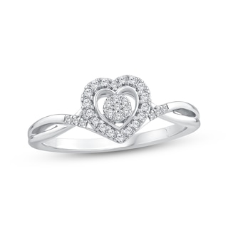 Heart Shaped Cheap Nice Promise Rings Multi-Diamond Heart-Shaped