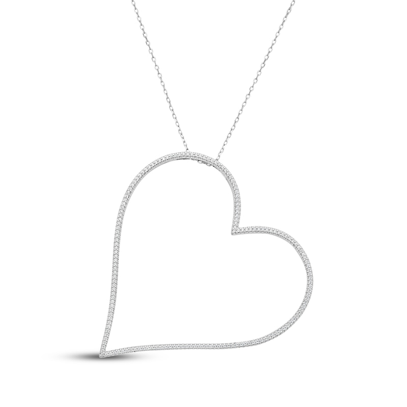 Main Image 1 of Diamond Tilted Heart Necklace 1/2 ct tw Sterling Silver 18"