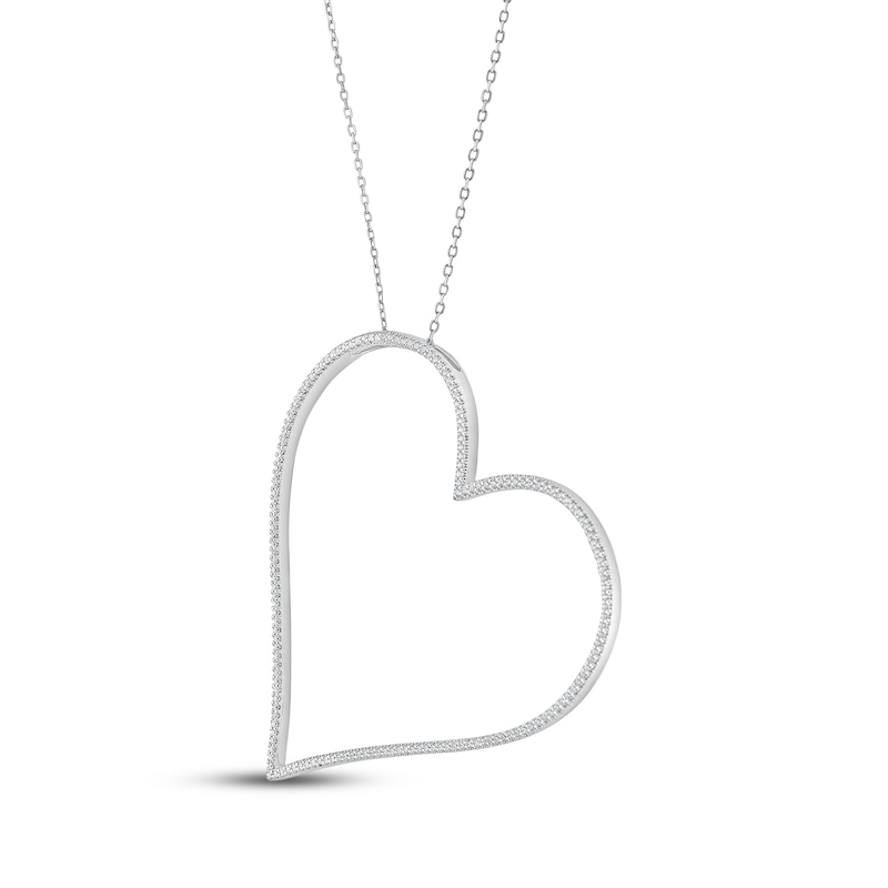 Main Image 2 of Diamond Tilted Heart Necklace 1/2 ct tw Sterling Silver 18"