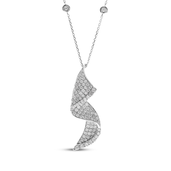 Diamond Ribbon Necklace 1-1/2 ct tw 14K White Gold 18"