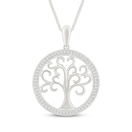 Diamond Tree of Life Circle Necklace 1/8 ct tw Sterling Silver