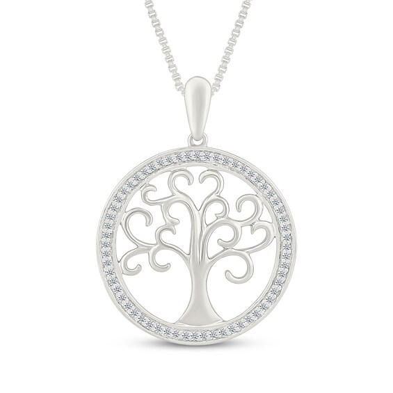 Diamond Tree of Life Circle Necklace 1/8 ct tw Sterling Silver
