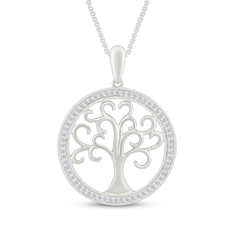 Main Image 1 of Diamond Tree of Life Circle Necklace 1/8 ct tw Sterling Silver