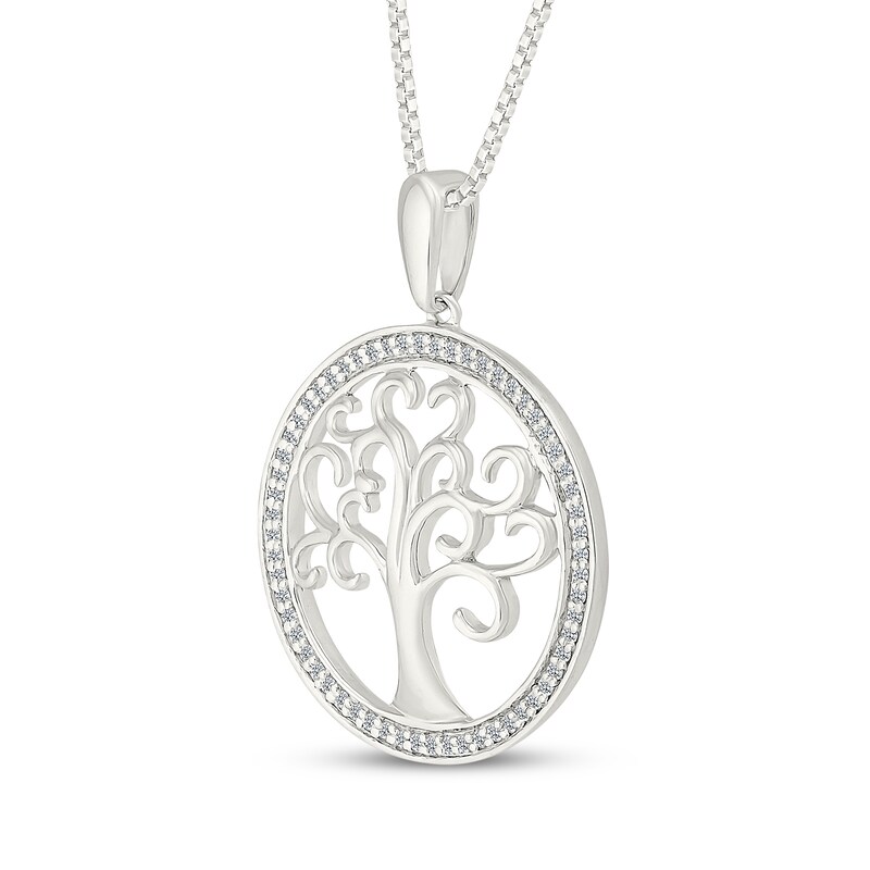 Main Image 2 of Diamond Tree of Life Circle Necklace 1/8 ct tw Sterling Silver