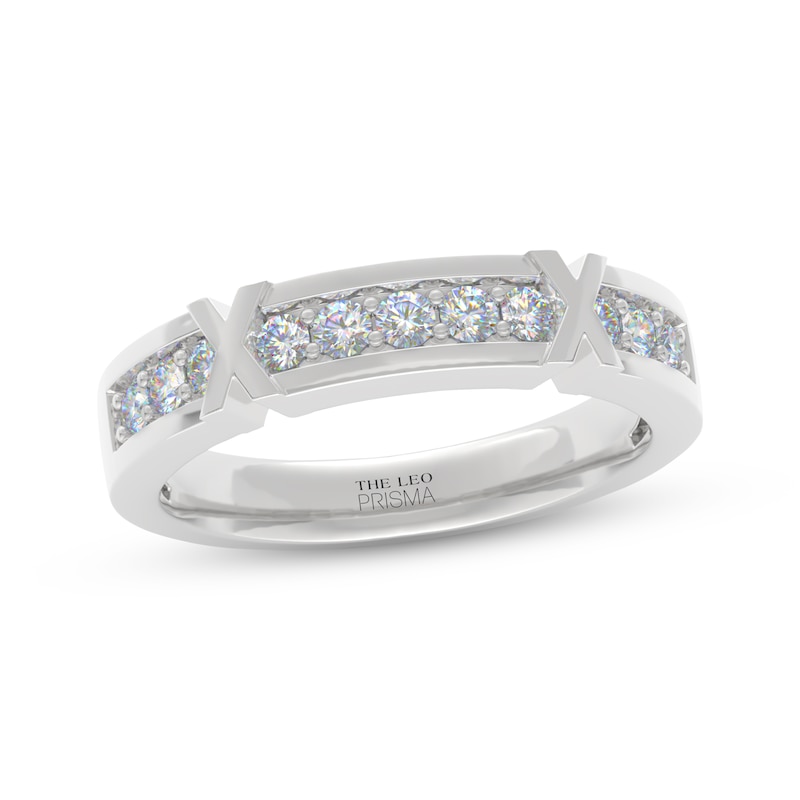 Main Image 1 of Men's THE LEO Prisma Diamond "X" Wedding Band 1/2 ct tw 14K White Gold