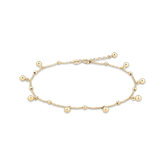 Bead Station & Dangle Bracelet Hollow 10K Yellow Gold 7.5"