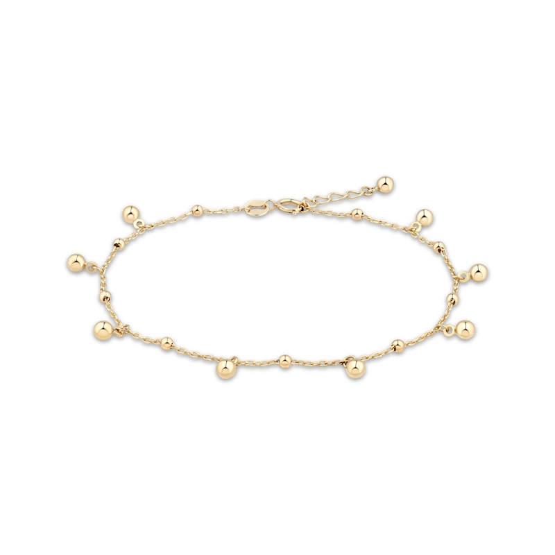 Main Image 1 of Bead Station & Dangle Bracelet Hollow 10K Yellow Gold 7.5"