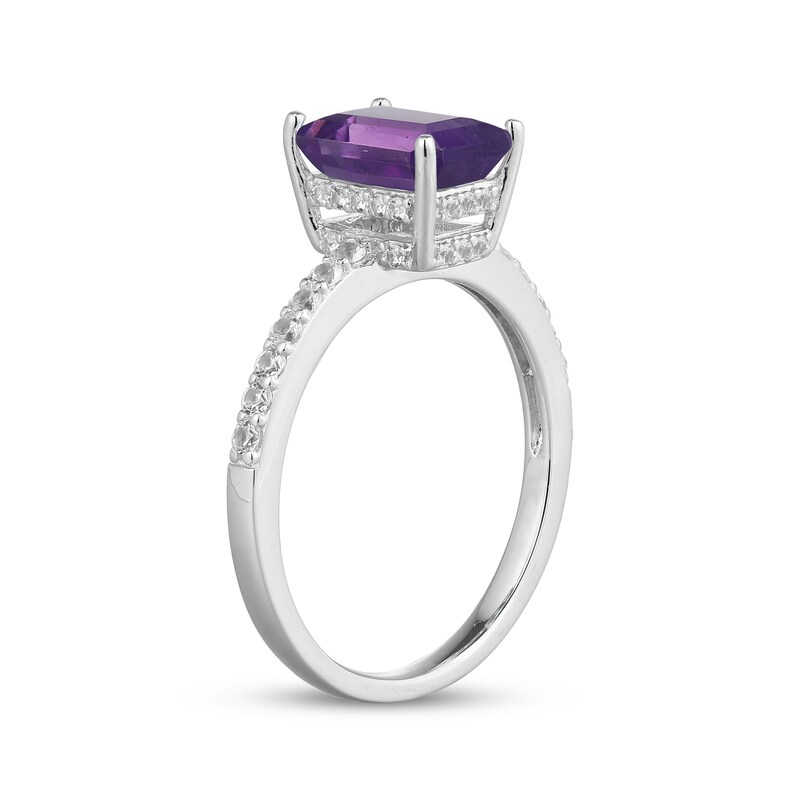 Main Image 2 of Emerald-Cut Amethyst & White Lab-Created Sapphire Hidden Halo Ring Sterling Silver