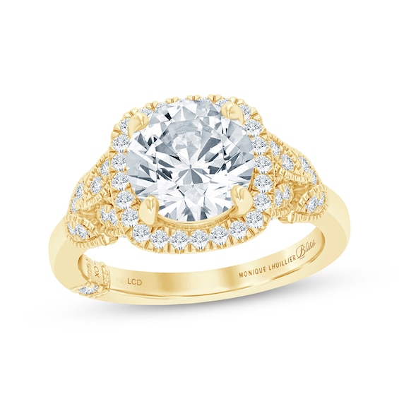 Monique Lhuillier Bliss Round-Cut Lab-Grown Diamond Cushion Halo Engagement Ring 2-1/3 ct tw 18K Yellow Gold