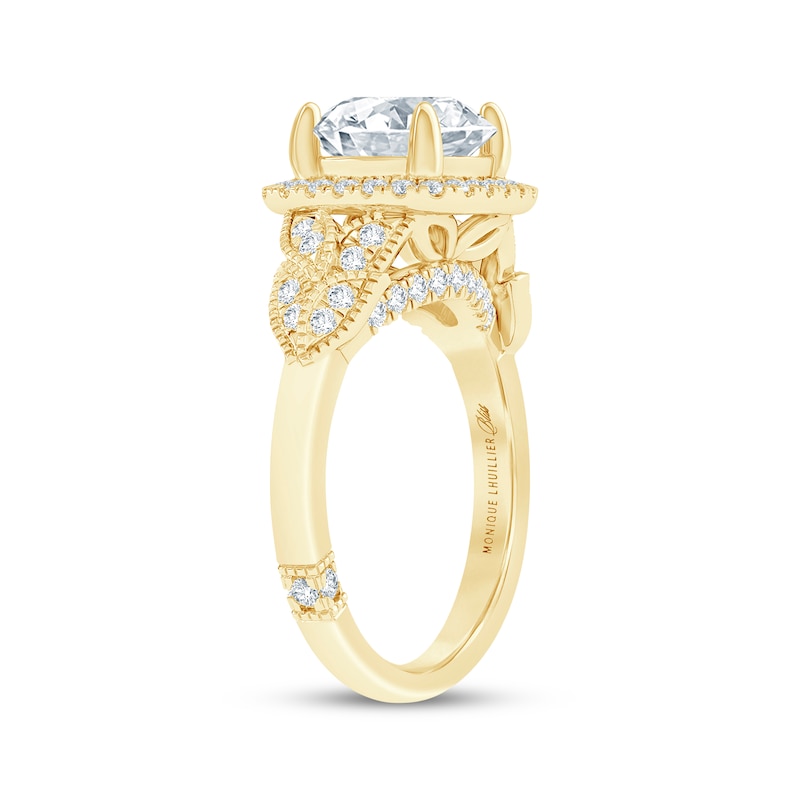 Main Image 2 of Monique Lhuillier Bliss Round-Cut Lab-Grown Diamond Cushion Halo Engagement Ring 2-1/3 ct tw 18K Yellow Gold