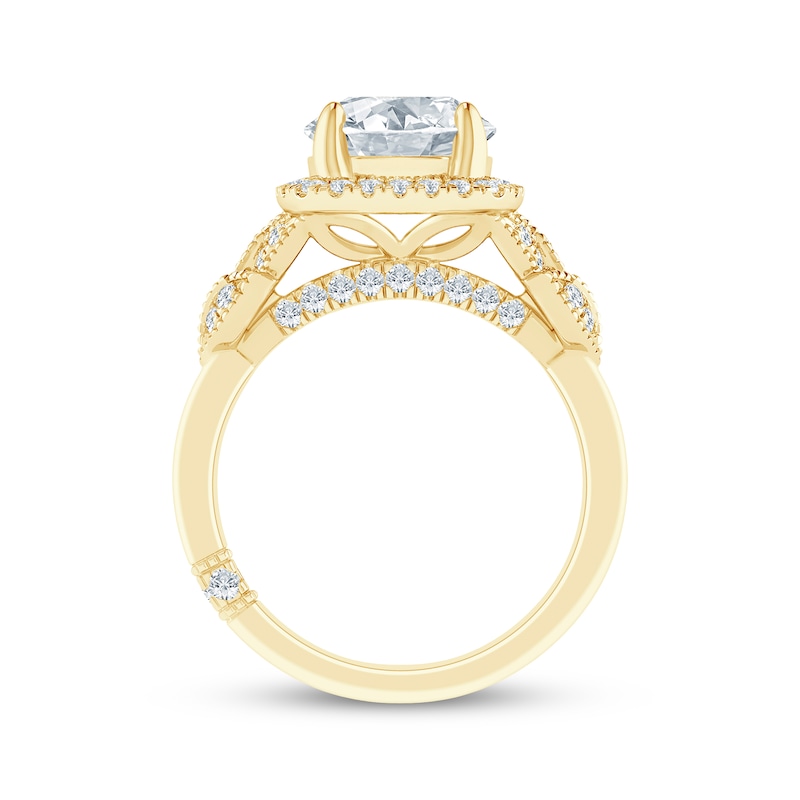 Main Image 3 of Monique Lhuillier Bliss Round-Cut Lab-Grown Diamond Cushion Halo Engagement Ring 2-1/3 ct tw 18K Yellow Gold