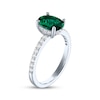 Thumbnail Image 2 of Oval-Cut Lab-Created Emerald & White Lab-Created Sapphire Ring Sterling Silver