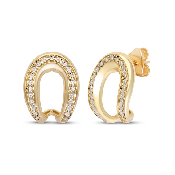 Italian Brilliance Diamond-Cut Curve Stud Earrings 14K Two-Tone Gold
