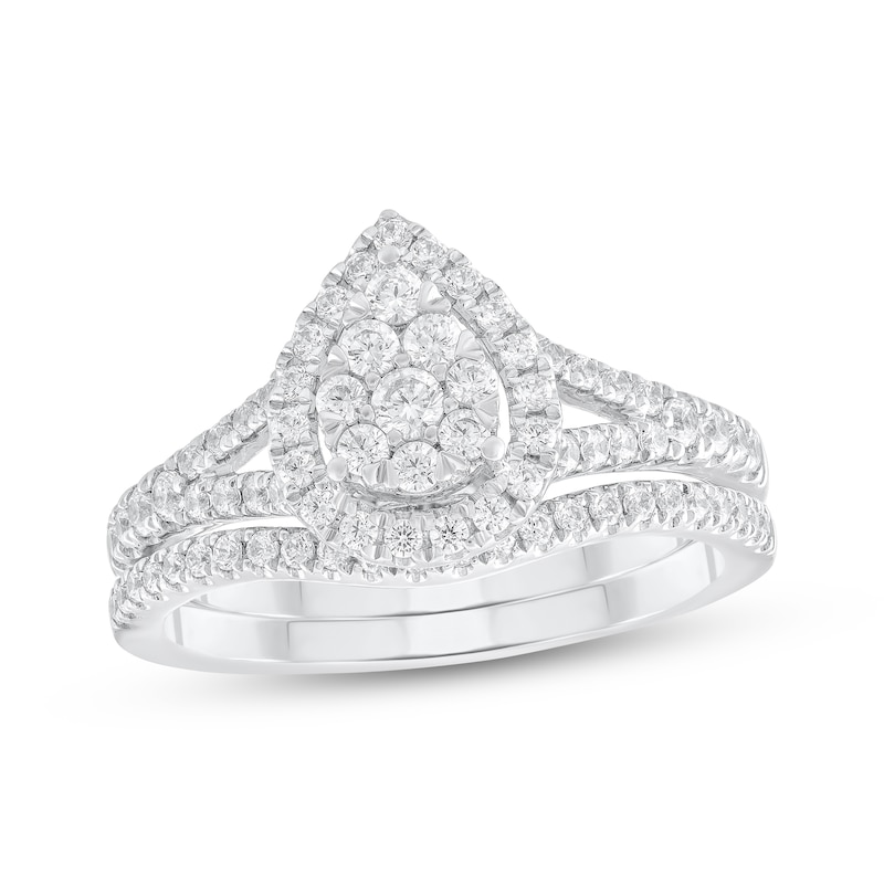 Main Image 1 of Adore Multi-Diamond Pear-Shaped Halo Bridal Set 3/4 ct tw 10K White Gold