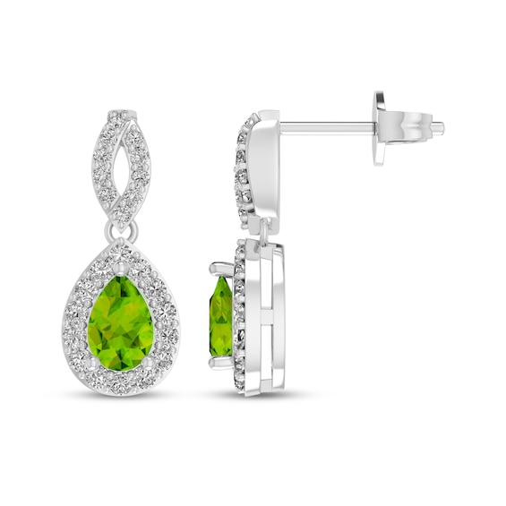Pear-Shaped Peridot & White Lab-Created Sapphire Dangle Earrings Sterling Silver