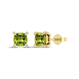 Cushion-Cut Peridot & Diamond Accent Stud Earrings 10K Yellow Gold