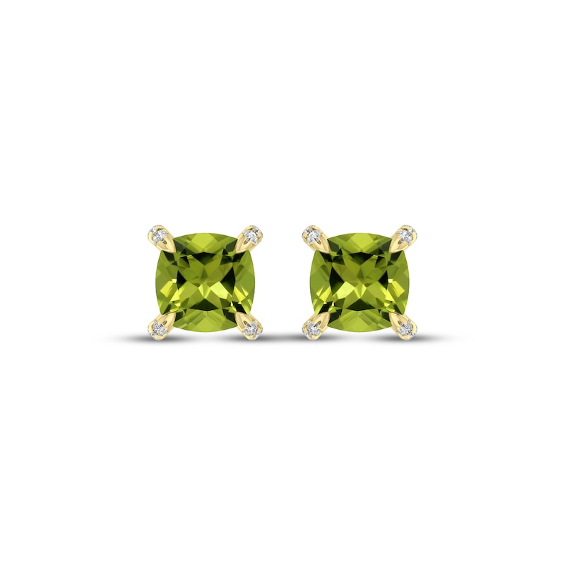 Main Image 2 of Cushion-Cut Peridot & Diamond Accent Stud Earrings 10K Yellow Gold