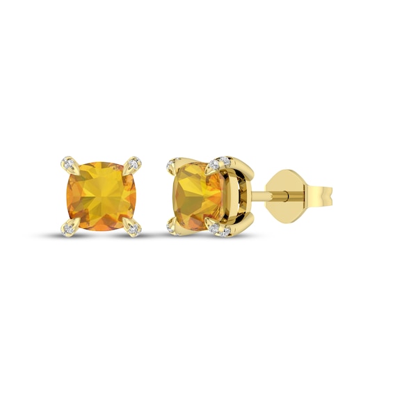 Cushion-Cut Citrine & Diamond Accent Stud Earrings 10K Yellow Gold