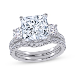 Adore Princess & Round-Cut Lab-Grown Diamond Three-Stone Bridal Set 4 ct tw 14K White Gold