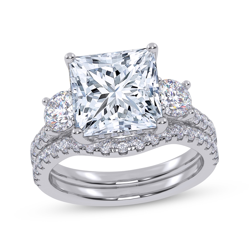 Main Image 1 of Adore Princess & Round-Cut Lab-Grown Diamond Three-Stone Bridal Set 4 ct tw 14K White Gold