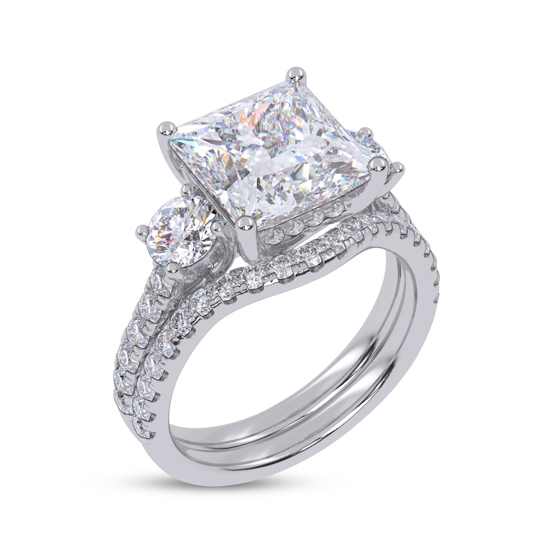 Main Image 2 of Adore Princess & Round-Cut Lab-Grown Diamond Three-Stone Bridal Set 4 ct tw 14K White Gold