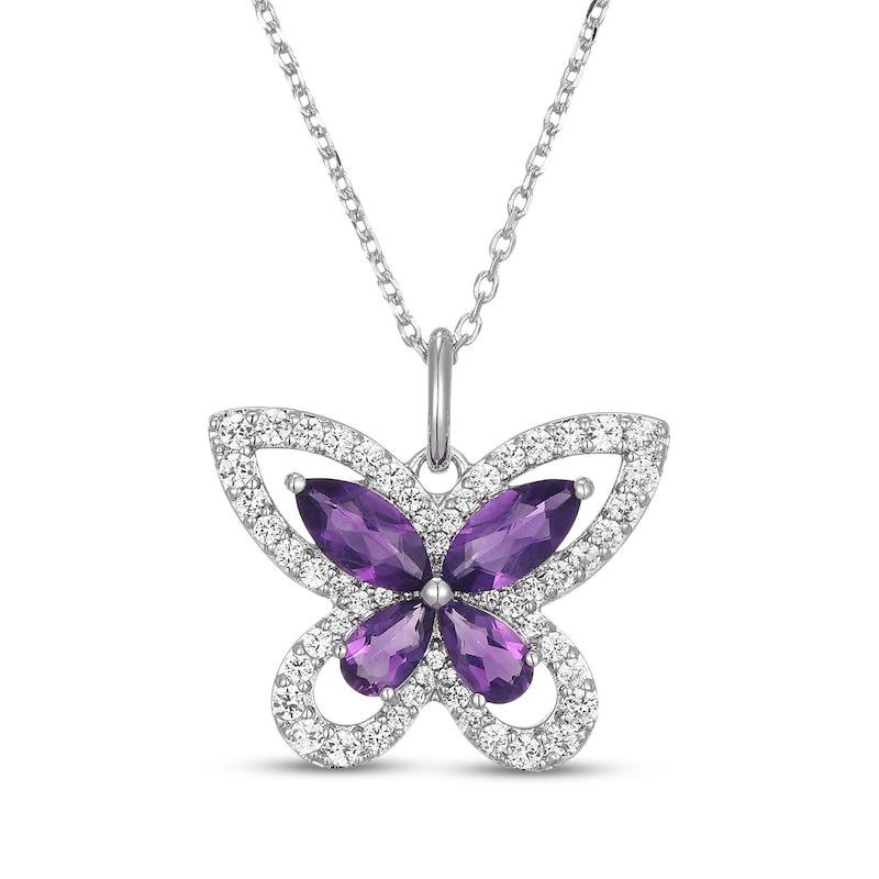 Main Image 2 of Amethyst & White Lab-Created Sapphire Butterfly Necklace & Stud Earrings Gift Set Sterling Silver