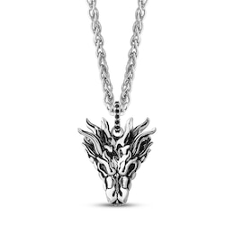 House of the Dragon Men's Black Spinel Dragon Necklace Sterling Silver 22"