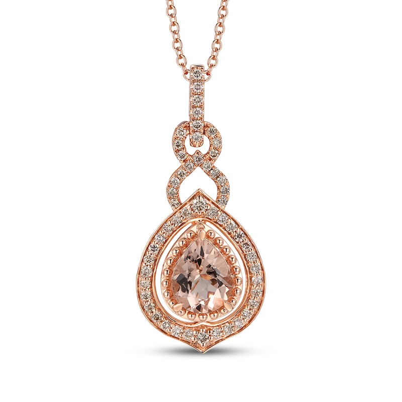 Main Image 1 of Le Vian Pear-Shaped Morganite Necklace 5/8 ct tw Diamonds 14K Strawberry Gold 20"
