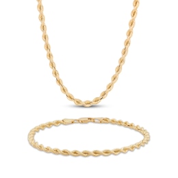 3mm Silk Rope Chain Necklace & Bracelet Set Semi-Solid 10K Yellow Gold