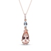 Thumbnail Image 1 of Pear-Shaped Morganite, Marquise-Cut Aquamarine & Diamond Drop Necklace 1/20 ct tw 10K Rose Gold 18"