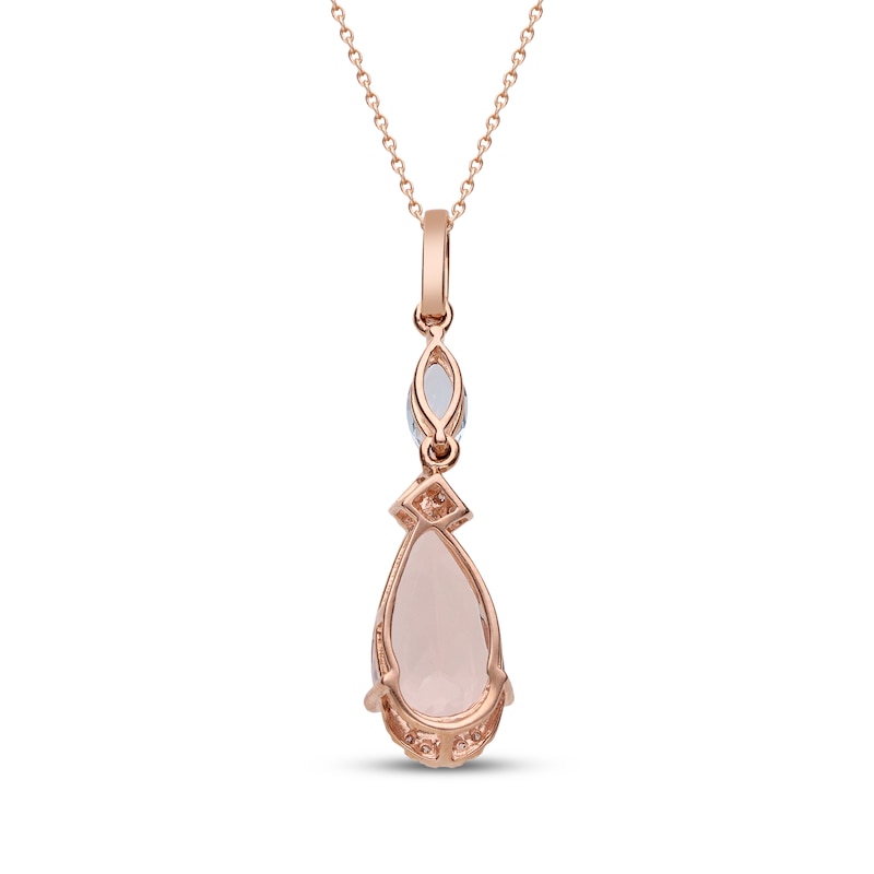 Main Image 3 of Pear-Shaped Morganite, Marquise-Cut Aquamarine & Diamond Drop Necklace 1/20 ct tw 10K Rose Gold 18"