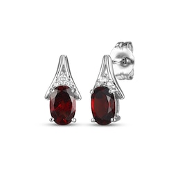 Oval-Cut Garnet & White Lab-Created Sapphire Drop Earrings Sterling Silver