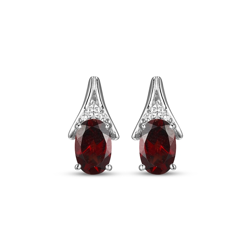 Main Image 2 of Oval-Cut Garnet & White Lab-Created Sapphire Drop Earrings Sterling Silver
