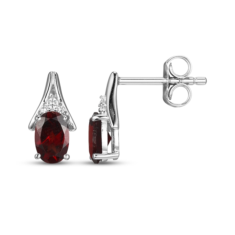 Main Image 3 of Oval-Cut Garnet & White Lab-Created Sapphire Drop Earrings Sterling Silver