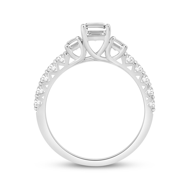 Main Image 3 of Memories Moments Magic Emerald-Cut Lab-Grown Diamond Three-Stone Engagement Ring 2 ct tw 14K White Gold