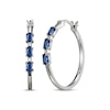 Thumbnail Image 1 of Oval-Cut Blue Lab-Created Sapphire & White Lab-Created Sapphire Hoop Earrings Sterling Silver