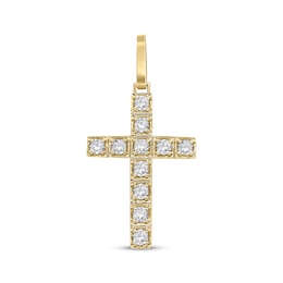 KAY Lab-Grown Diamonds Square Frame Cross Charm 1-1/2 ct tw 10K Yellow Gold