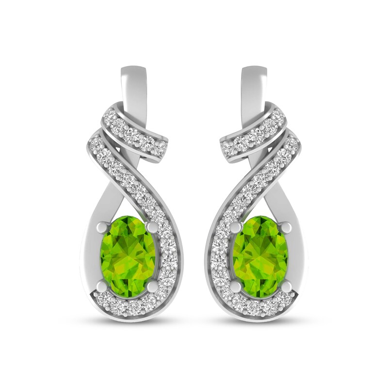 Main Image 2 of Oval-Cut Peridot & White Lab-Created Sapphire Ribbon Drop Earrings Sterling Silver