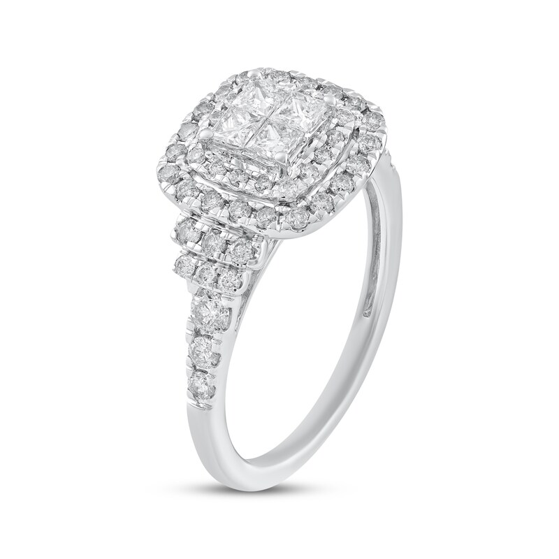 Main Image 2 of Adore Princess-Cut Quad Diamond Double Halo Engagement Ring 1 ct tw 10K White Gold