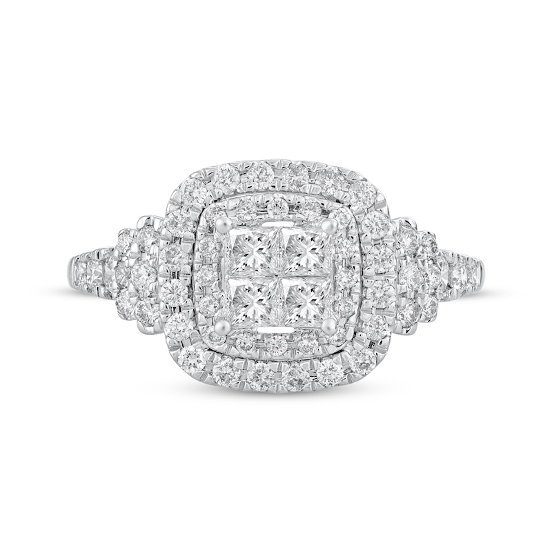 Main Image 3 of Adore Princess-Cut Quad Diamond Double Halo Engagement Ring 1 ct tw 10K White Gold