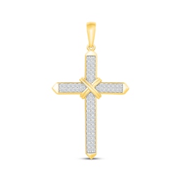 Diamond Wrapped Center Cross Charm 1/2 ct tw 10K Yellow Gold