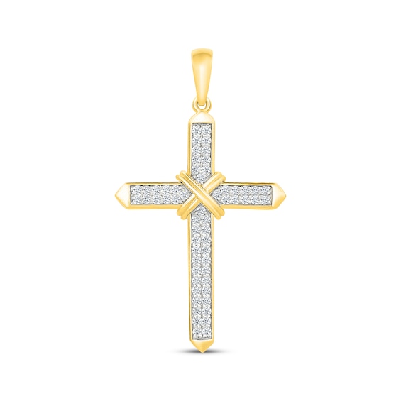 Diamond Wrapped Center Cross Charm 1/2 ct tw 10K Yellow Gold