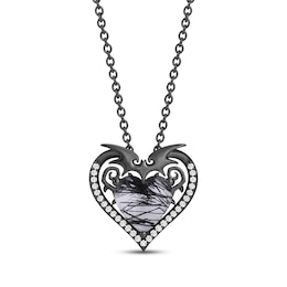 Disney Treasures The Nightmare Before Christmas Heart-Shaped Black Quartz & Diamond Necklace 1/15 ct tw Black Rhodium-Plated Sterling Silver 18"