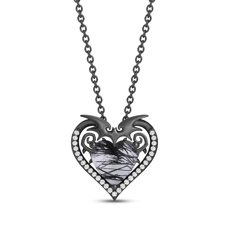 Main Image 1 of Disney Treasures The Nightmare Before Christmas Heart-Shaped Black Quartz & Diamond Necklace 1/15 ct tw Black Rhodium-Plated Sterling Silver 18"